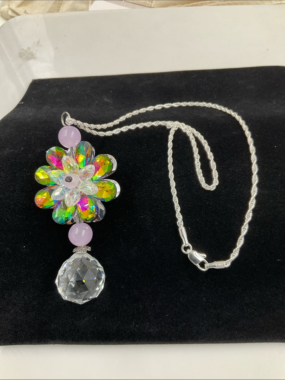 Sterling Silver Rope Chain Necklace 20” With Statement Pendant - Picture 6 of 7